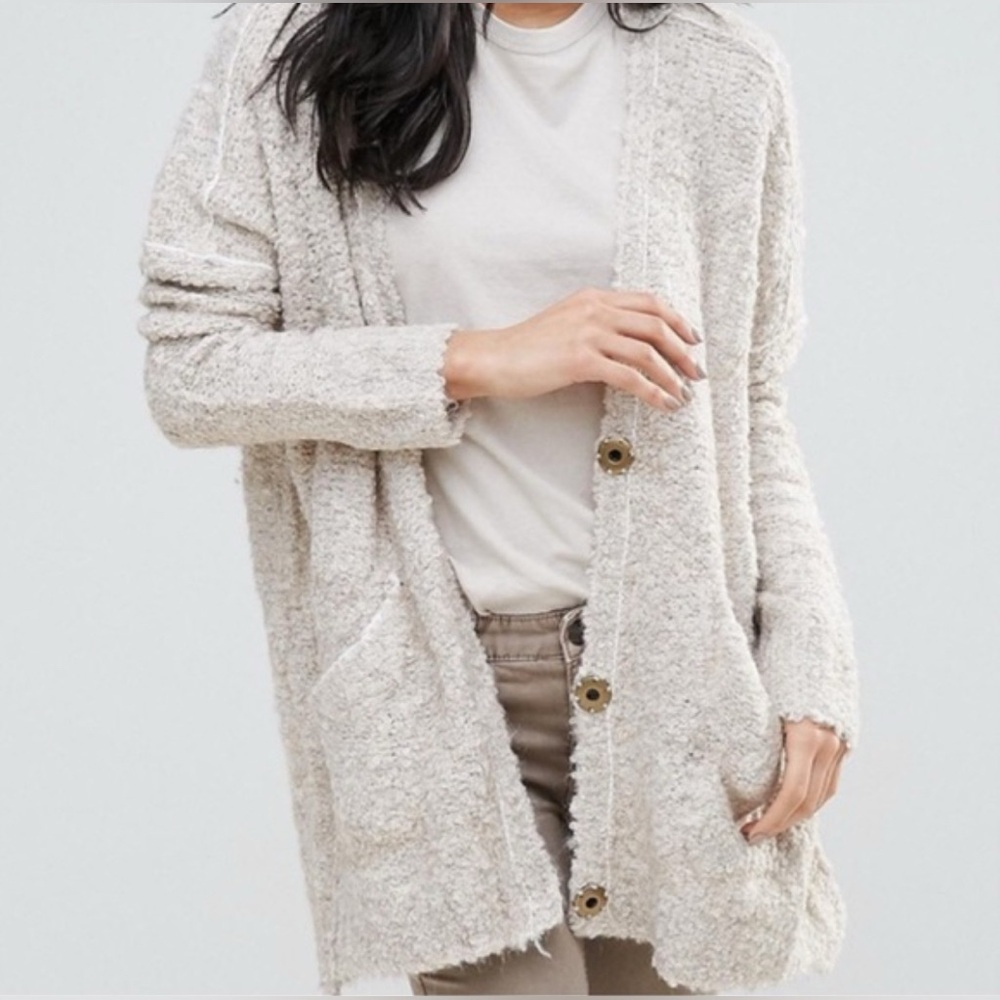 Free People Taupe oversized alpaca blend snap front Cardigan size extra small - Picture 9 of 9
